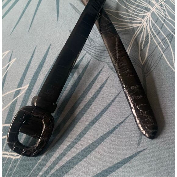 RALPH LAUREN COLLECTION Italy  Black ALLIGATOR SKINNY Leather Belt sz L main image 5